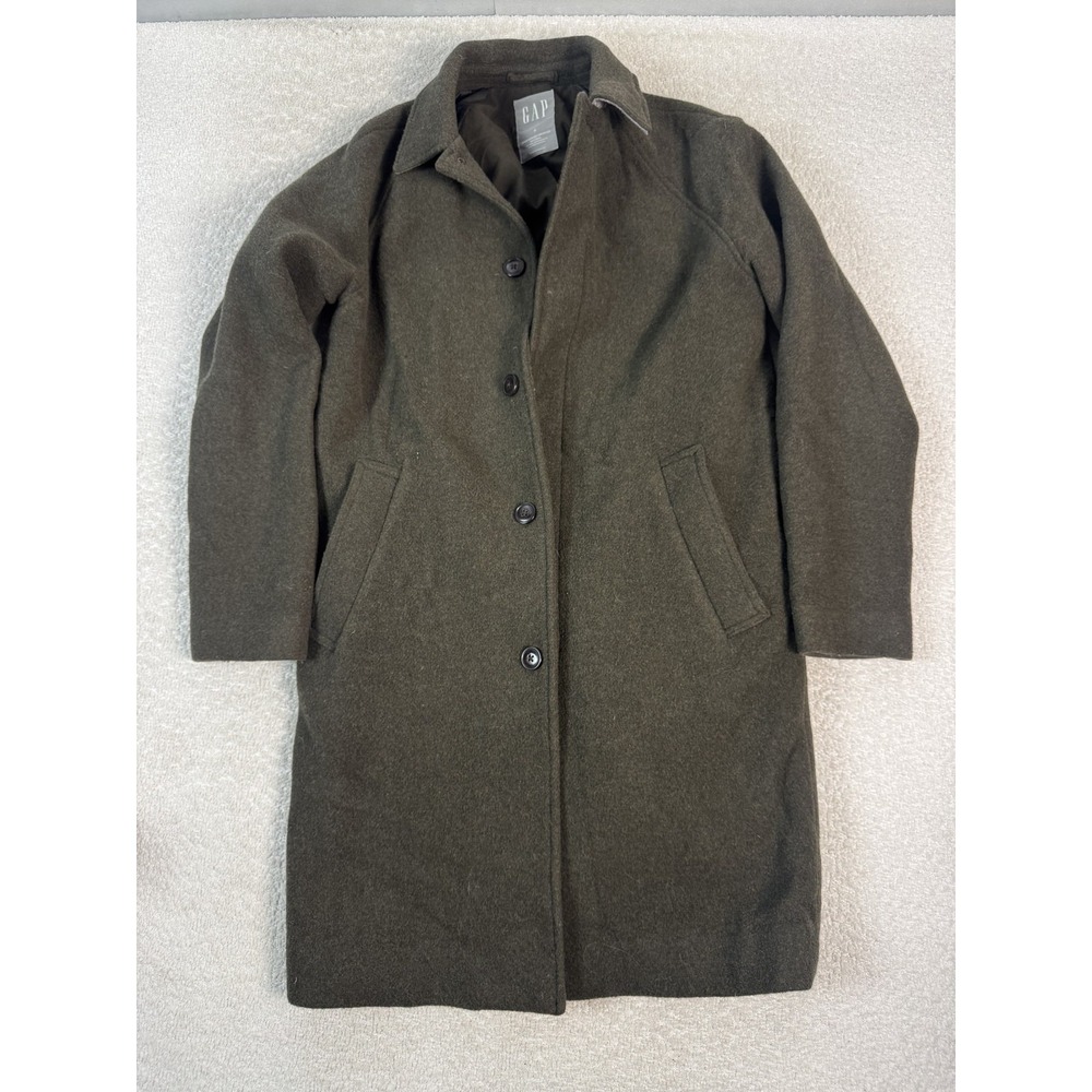 GAP Coat Mens Small Olive Green Wool Blend‎ Button Front Classic Overcoat Jacket